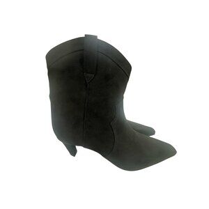 Womens Black Suede Pointed Toe Western-Style Ankle Boots With Side Zippers & Kit